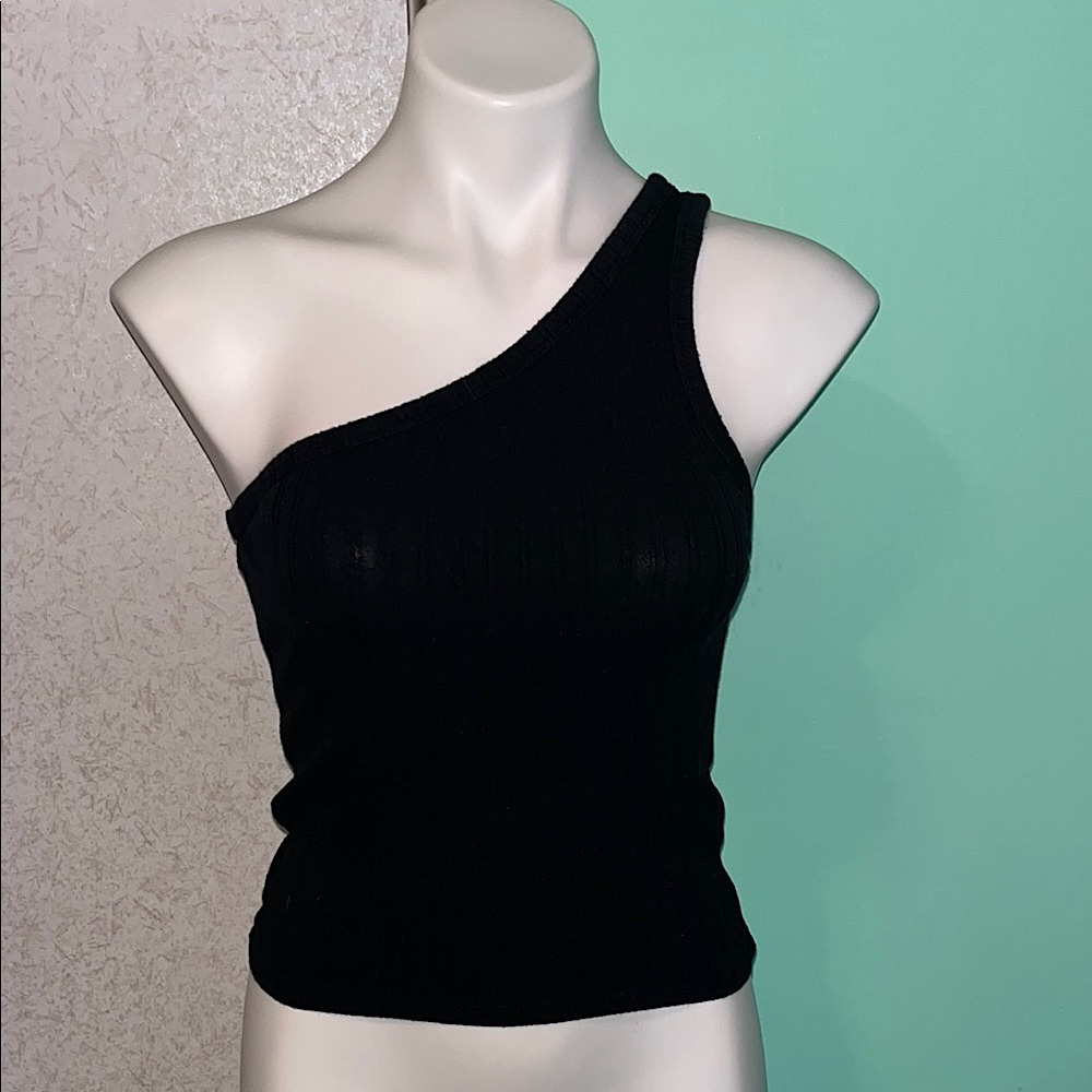 black ribbed american eagle one shoulder top - Picture 1 of 2